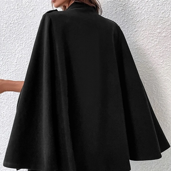 Luxe Black Double Breasted Cape Jacket Coat - Picture 5 of 6
